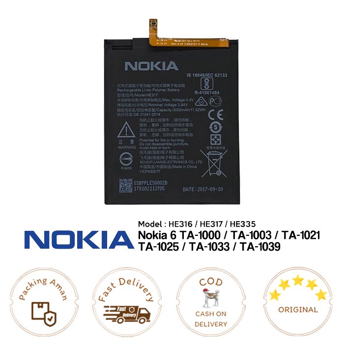 Battery / Baterai NOKIA 6 TA-0 TA-3 TA-1021 TA-1025 TA-1033 TA-1039 ORI