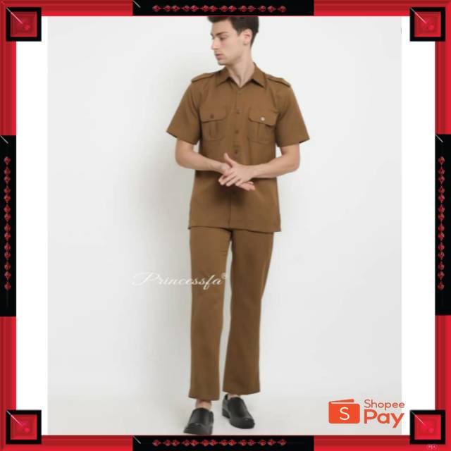 12.12 SERAGAM SALE / SERAGAM PNS/PEMDA  SERAGAM SAFARI PRIA / LENGAN PENDEK COKLAT TUA