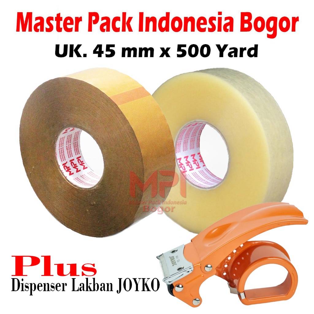 

Lakban Coklat - Lakban Bening JUMBO MPI 45 mm x 500 yard Plus Dispenser Lakban Joyko - Master Pack Indonesia