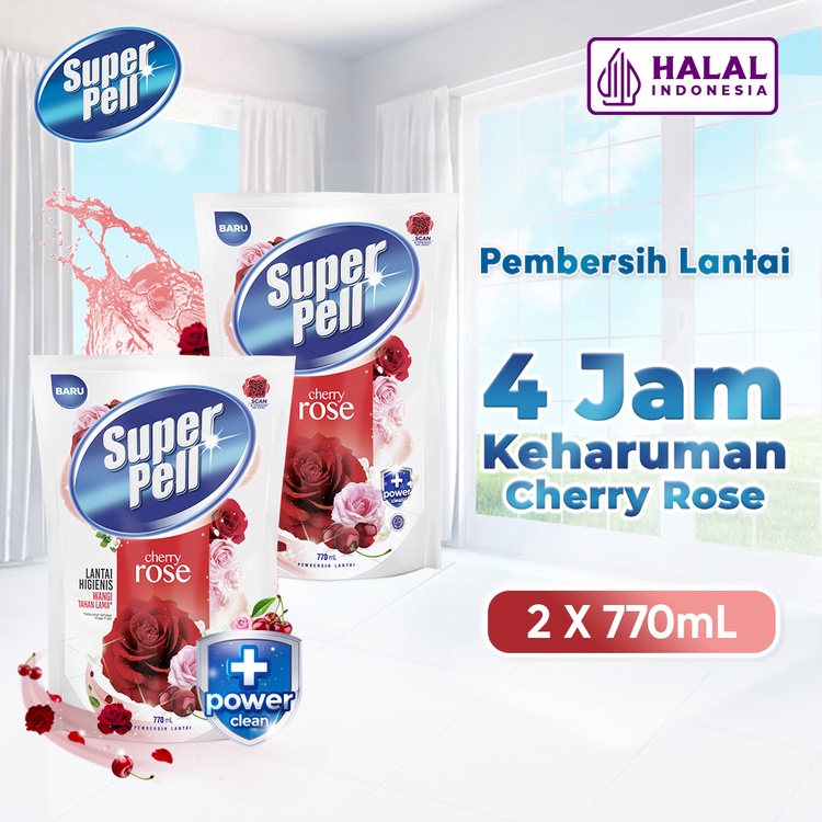 SuperPell Pembersih Lantai Pel Lantai Harum & Wangi Cherry Rose 770 mL x2