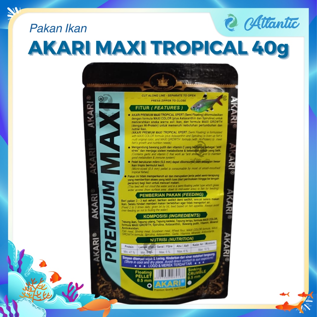 Akari Premium Maxi Chilidc Tropical Pelet Ikan Multi colour Pelet 40g
