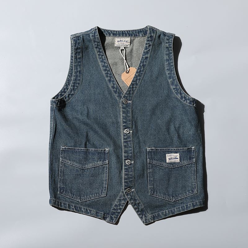 Foreign trade original denim vest sleeveless outer wearing vest wide Matsubara style work jacket den
