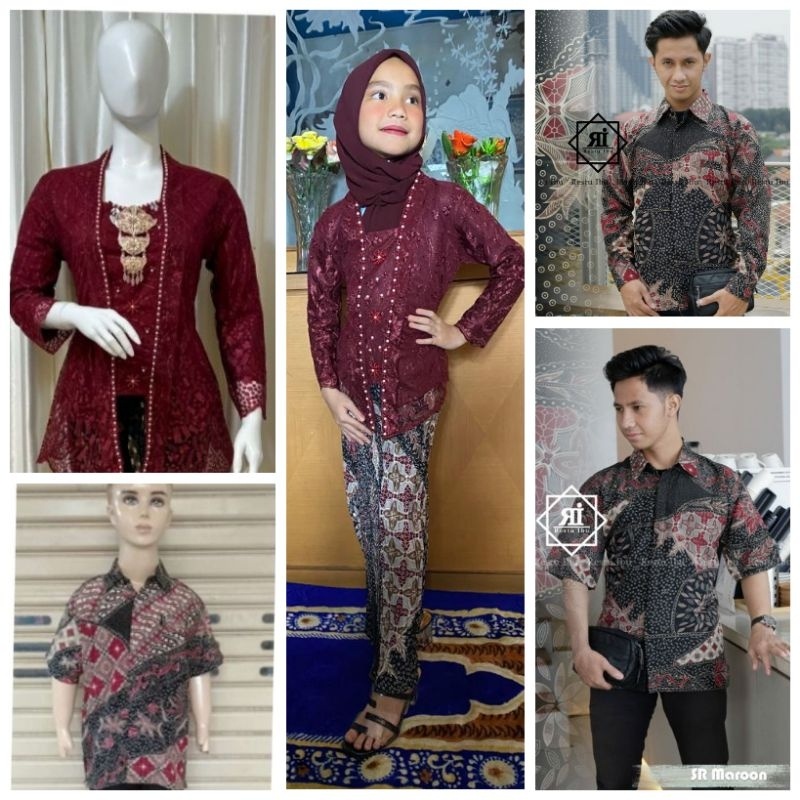 LK > Couple Kebaya Modern Kebaya Kutu Baru Sarimbit Ibu ayah Anak umur 3-12 tahun