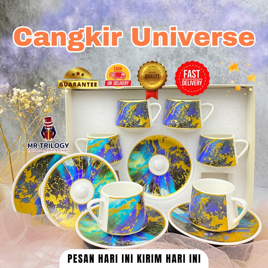 

Cangkir Set Tatakan Keramik UNIVERSE Hampers Gelas Keramik Souvenir Mug Kopi Kado Gift Birthday Wedding Chinese Tea Set Wedding Sangjit Teapai