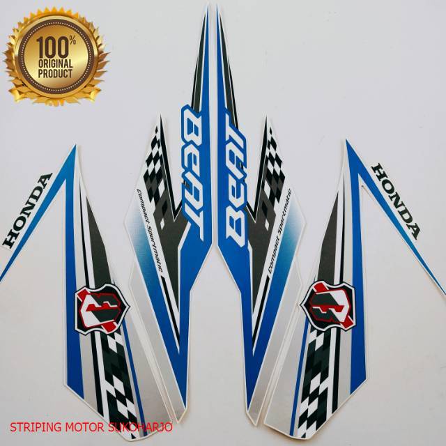 (ORI) striping honda beat fi esp 2018 2019 biru putih     biru kualitas original