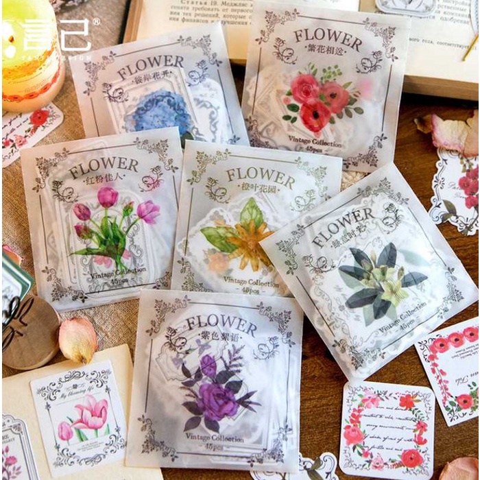 

45 Pcs Sticker Bunga FLOWER COLLECTION Stiker Aesthetic Scrapbook DIY