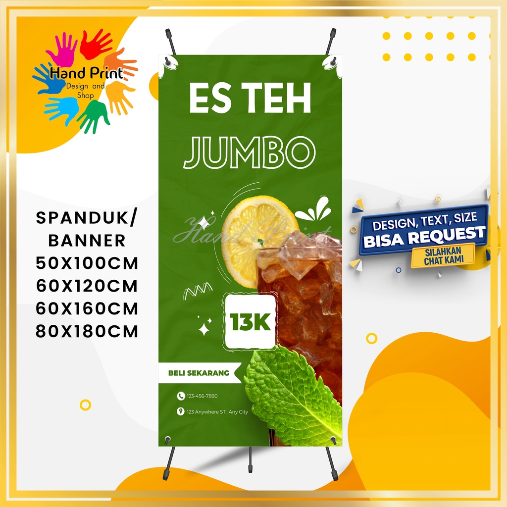 Cetak SPANDUK / BANNER Jualan Es Teh Jumbo Es Teh Manis Lemon Tea Ice Tea Custom