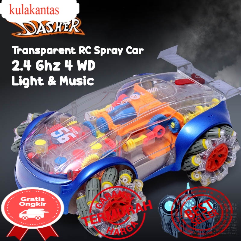 TERMURAH FREE BATERAI REMOTE Mainan Mobil Dasher RC Transparent Light and Music