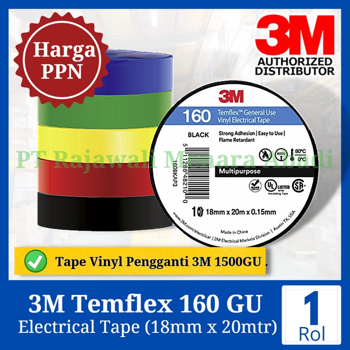 

3M Isolasi Listrik Temflex 160 General Use Vinyl Electrical Tape