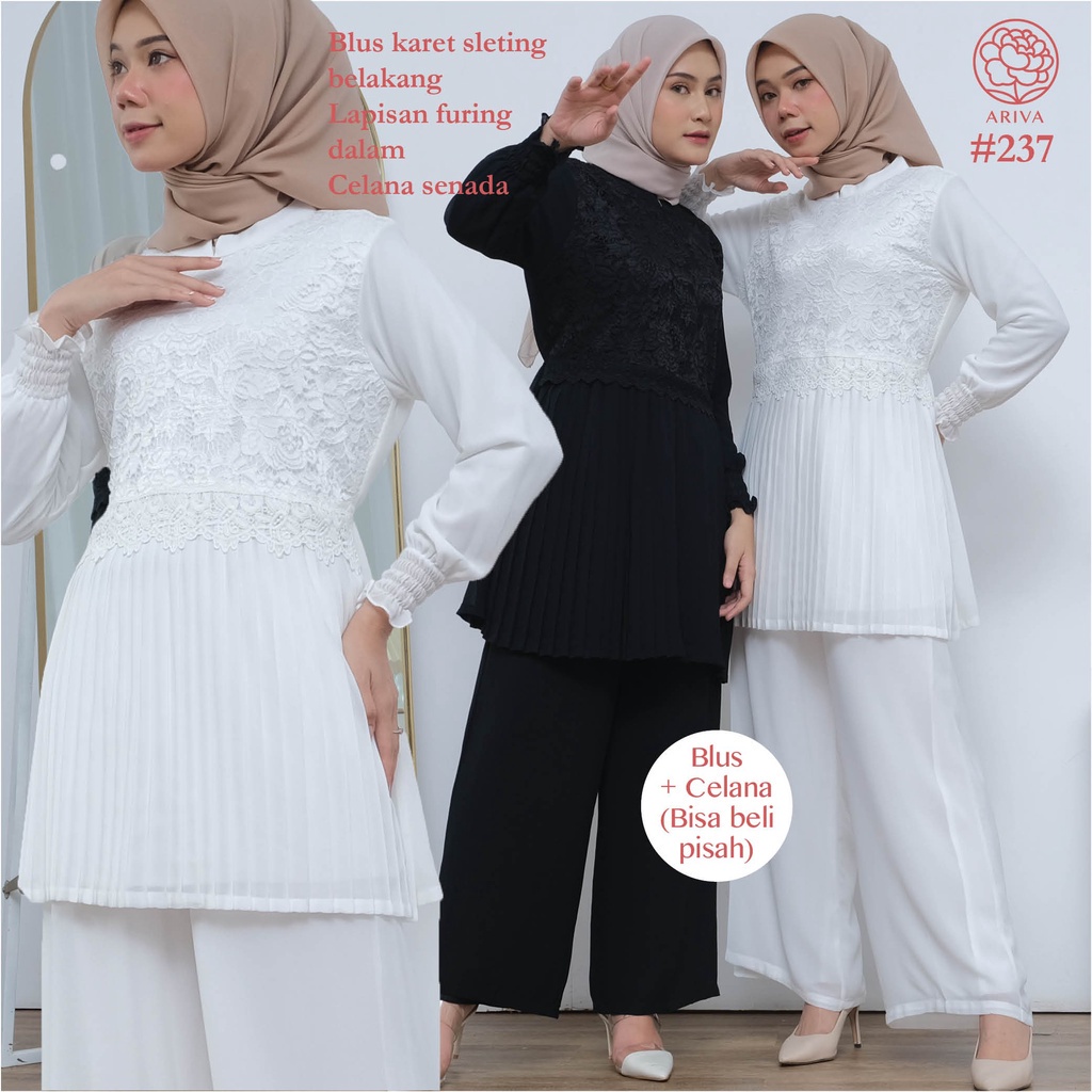 Blus KHANSA Plisket Brukat Lengan Panjang Hitam Putih – Blus Chiffon Wanita Premium – Blus Muslim Br