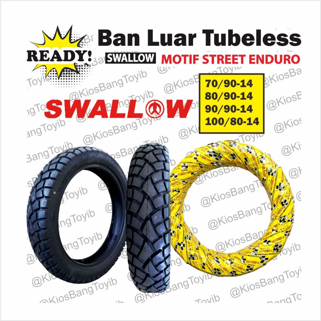 Ban Luar Motor Matic TUBELESS Ring 14 Motif STREET ENDURO Merk SWALLOW Ori (70/90-14) (80/90-14) (90