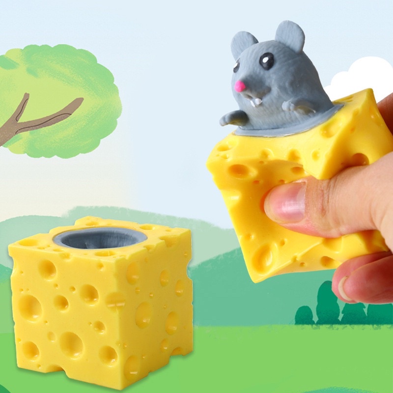 GOESAF Squishy Toy Mouse In The Cheese Pop Up Anti Stress Fidget - GSF-45 - Gray/Yellow