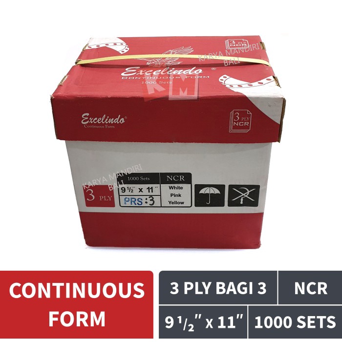

Kertas Continuous Form 3 Ply Bagi 3 NCR Excelindo 9 1/2 x 11 K3
