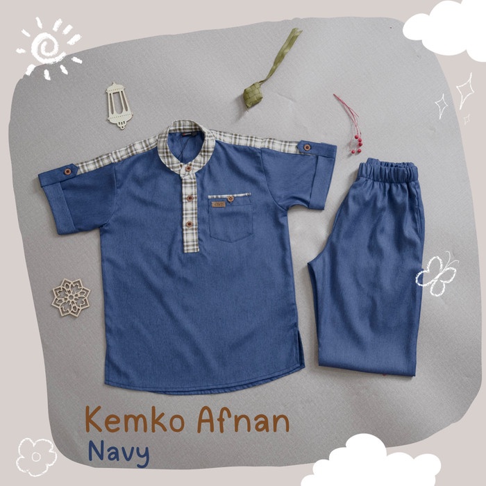 Baju Setelan Koko Anak Laki Katun Madinah Pakaian Muslim Kemko - Afnan - Navy, 6 5-6 th