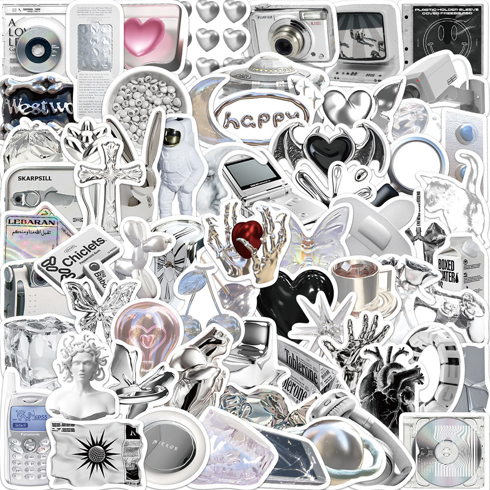 

10/30/66pcs Ins Style Cool Silver Art Graffiti Stickers Aesthetic Cartoon Decals Toys DIY Skateboard Guitar Notebook Phone Bike