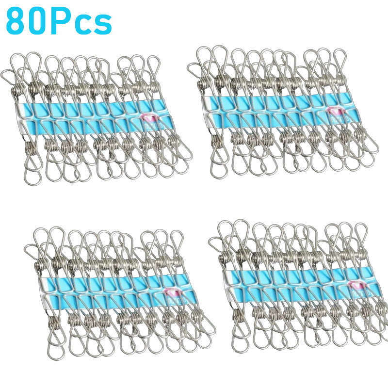 

80Pcs/Set Stainless Steel 5cm Clips Clothespins Clamps Metal Storage Leather Craft Tool Clothes Peg Pin Hook Organizer Clips