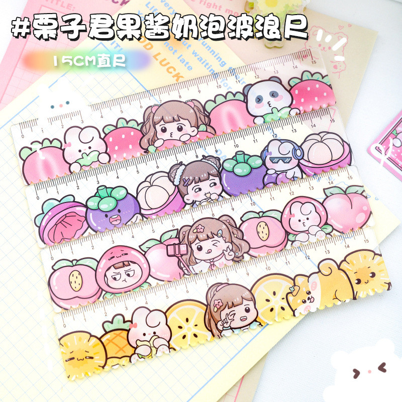 

1 pc Kawaii Little Girls Fruits Cartoon Plastic Straight Rulers Kawaii School Office Supplies Planner Accessories Student Prize