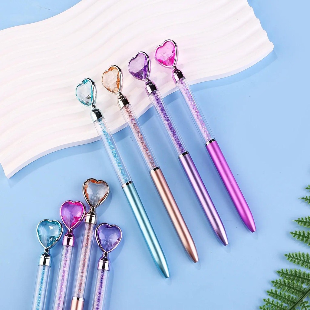 

4Pcs/Lot Creative Diamond Love Heart Ballpoint Pen Colorful Crystal Gem Rotating Gel Pens Cute School Stationery Office Supplies