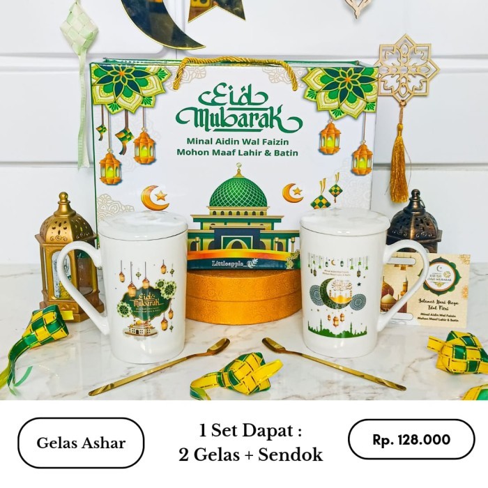 

( HAMPERS LEBARAN ) Hampers Gelas Couple Idulfitri Eid / Souvenir/kado - Gelas Ashar