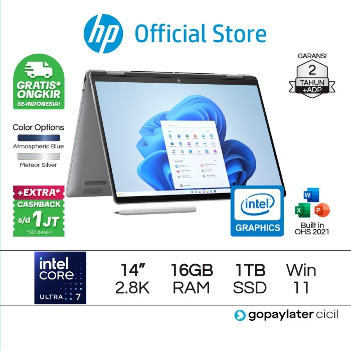 Laptop HP Envy x360 Intel Core Ultra 7 16GBRAM 1TBSSD W11 Home 14 Inch - 16GB/1TB, Blue