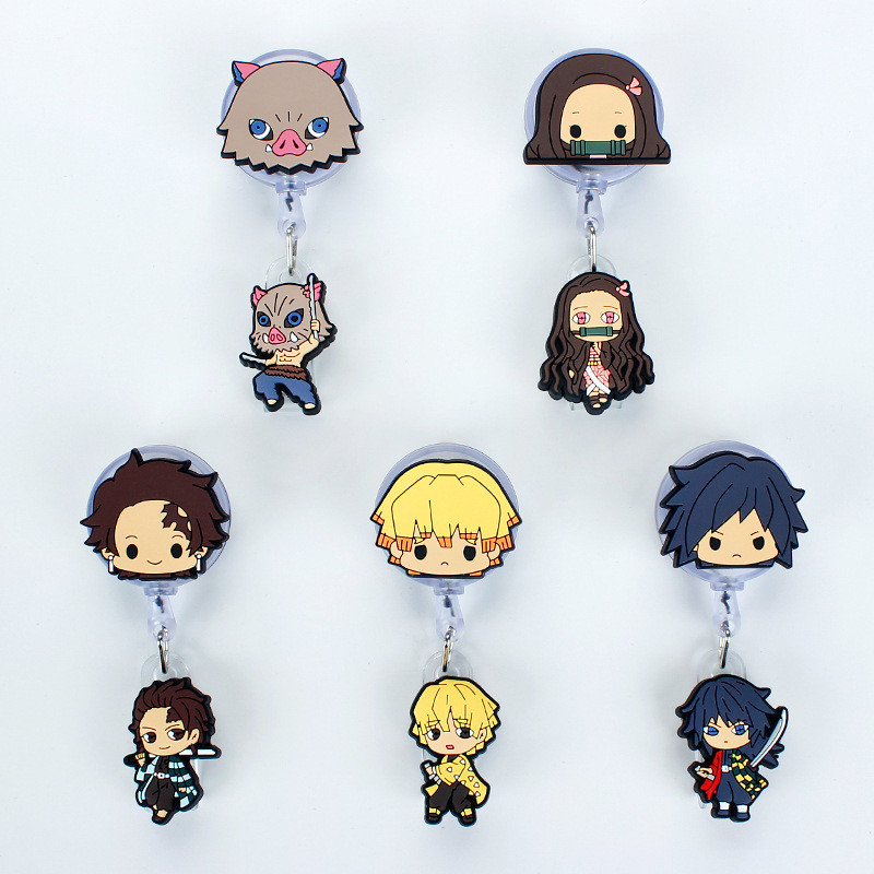 

Cool 60cm Silica Gel Double Demon Slayer Retractable Badge Reel Student Nurse Exhibition Enfermera Name Card ID Card Chest