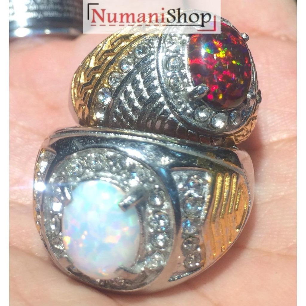 Paket 2 Cincin Titanium Batu Kalimaya Susu Dan Kalimaya Merah HQ