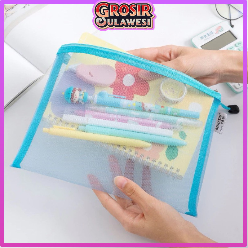 

COD Makassar Kotak Pensil Jaring Resleting / Tempat Penyimpanan Serbaguna / Pouch Alat Sekolah Transparan / Zipper Bag Map Jaring Grosir Sulawesi