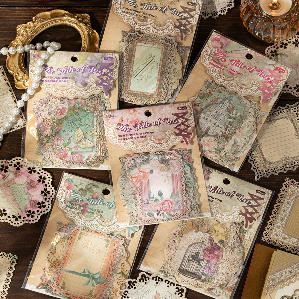 

Mr. Paper, 6 Styles, 20pcs/bag, Lace Hollowed Out Note Material Paper, Bookmark, Photo Frame, Scrapbook Decorative Paper