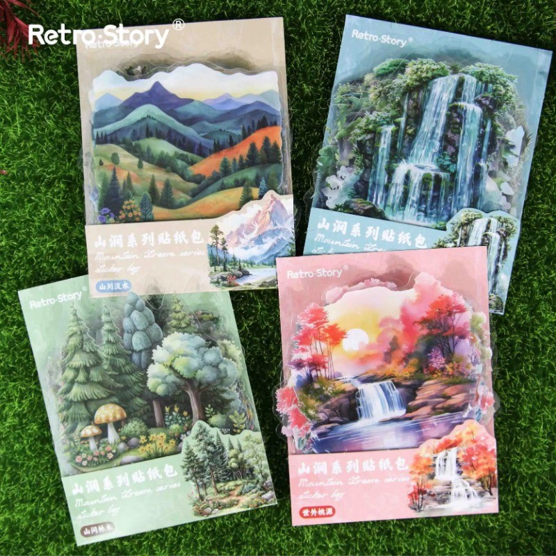 

20Pcs Stickers Mountain Stream Mountain Trees DIY material decoration forest landscaping Writing Supplies Scrapbook 110*85mm