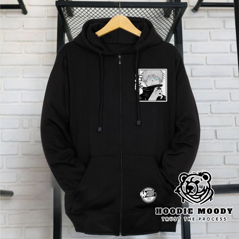 hoodie moody Hoodie Zipper risleting Hitam pria original / Gojo satoru jjk jujutsu kaisen sweater ho