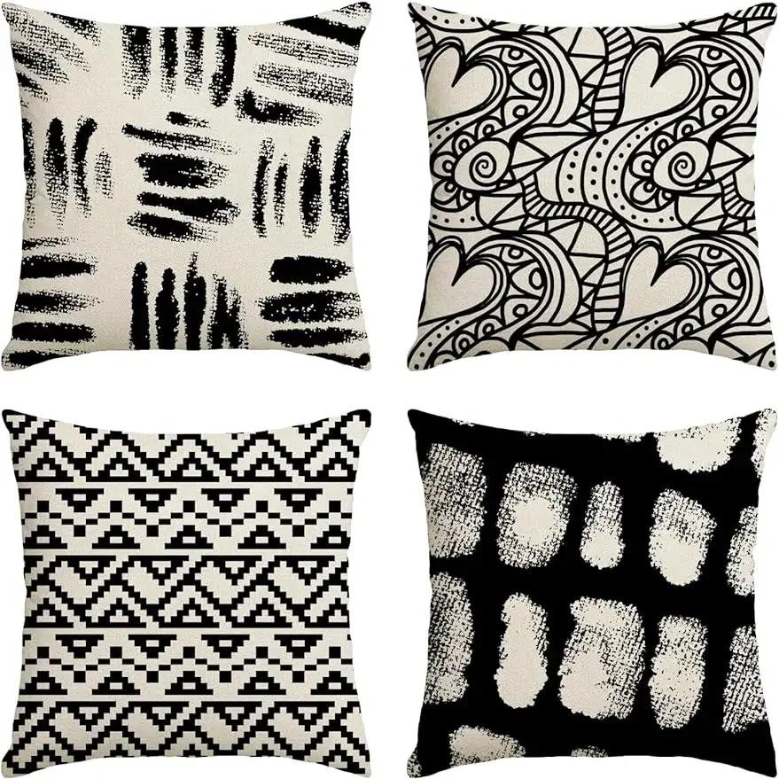 

Abstract decorative throw pillowcase black geometric pillowcase, modern art pillowcase square outdoor sofa cushion cover