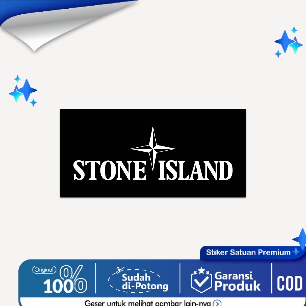 

Stiker Hitam Putih Glossy Casual Sticker Logo Brand Stone Island Panjang 10cm Hp Laptop Helm