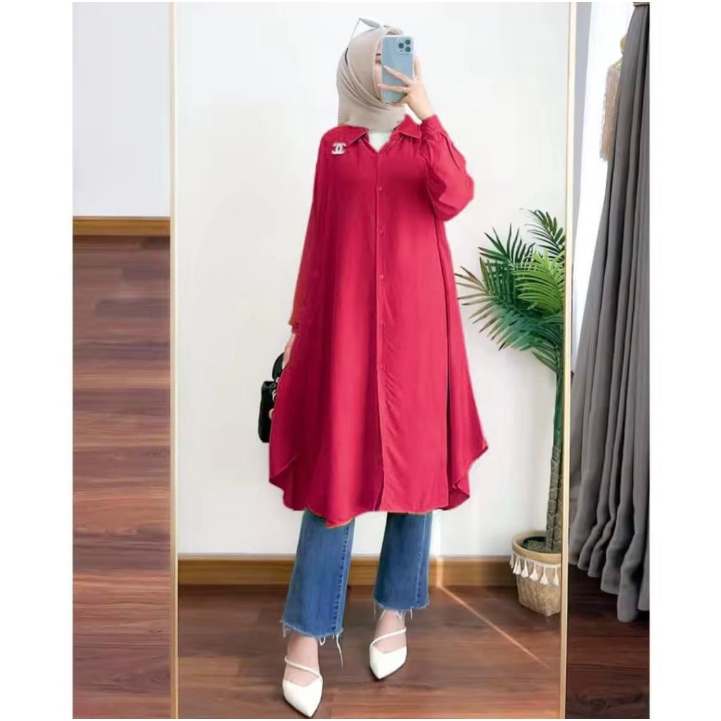Baju lebaran murah tunik cantik kekinian / TURUN HARGA  COD TUNIK KEMEJA POLOS JUMBO XXXL 3XL 3L LD 