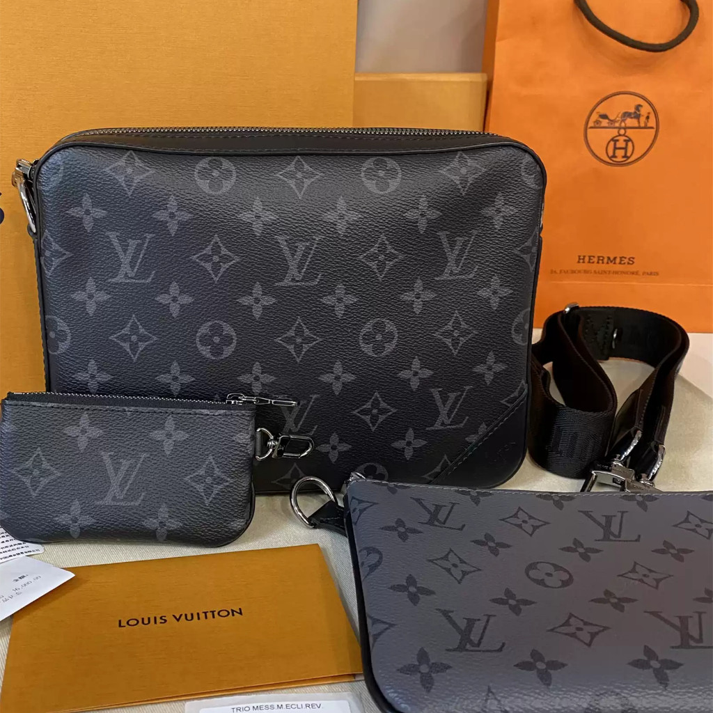 【bekas asli】（ M69443） Louis Vuitton TRIO Black Warrior tas pria tiga-dalam-satu/tas kurir kombinasi 