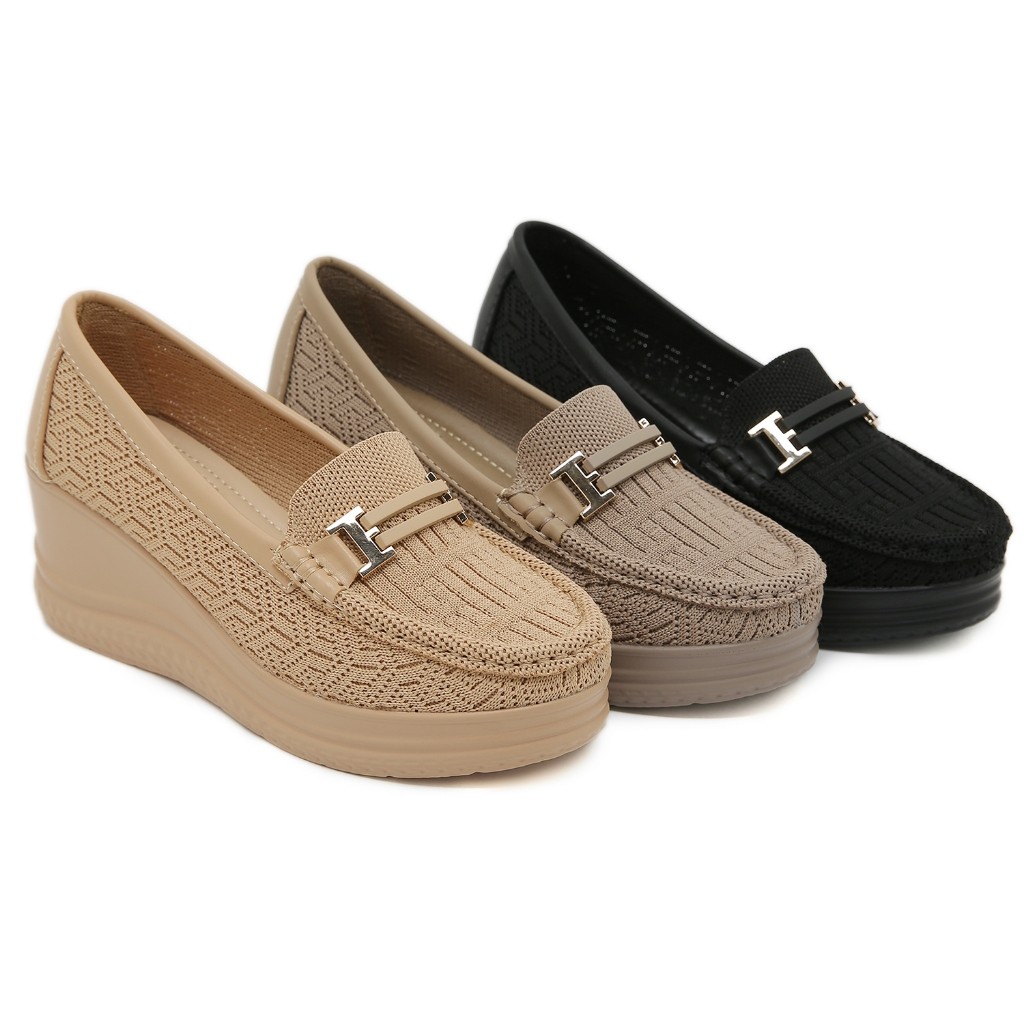 AL90 Bozka sepatu wanita rajut wedges terbaru SACHIKO