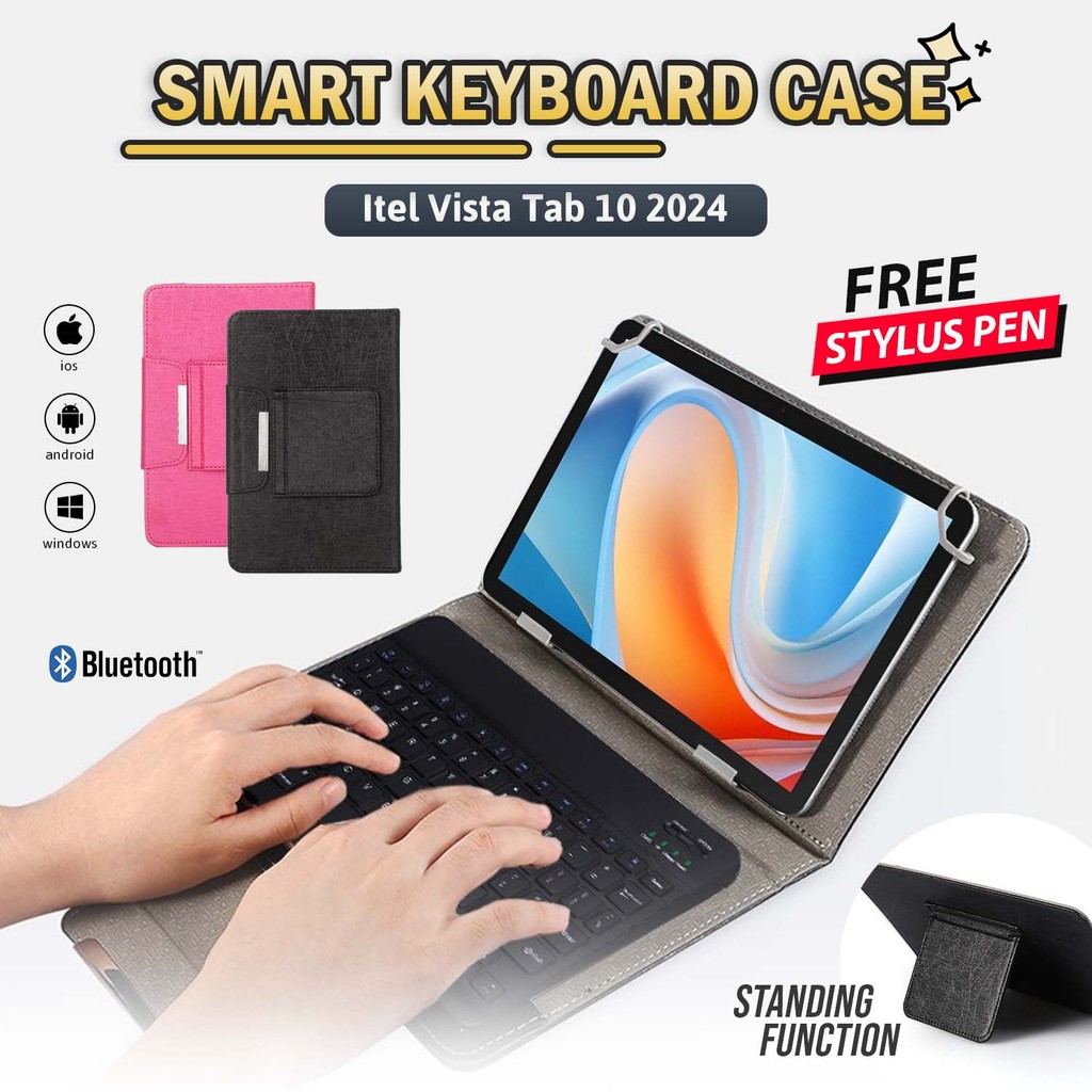 Smart Case Itel Vista Tab 10 2024 VistaTab 10" Inch WiFi 4G LTE Keyboard Bluetooth Universal Bookcov