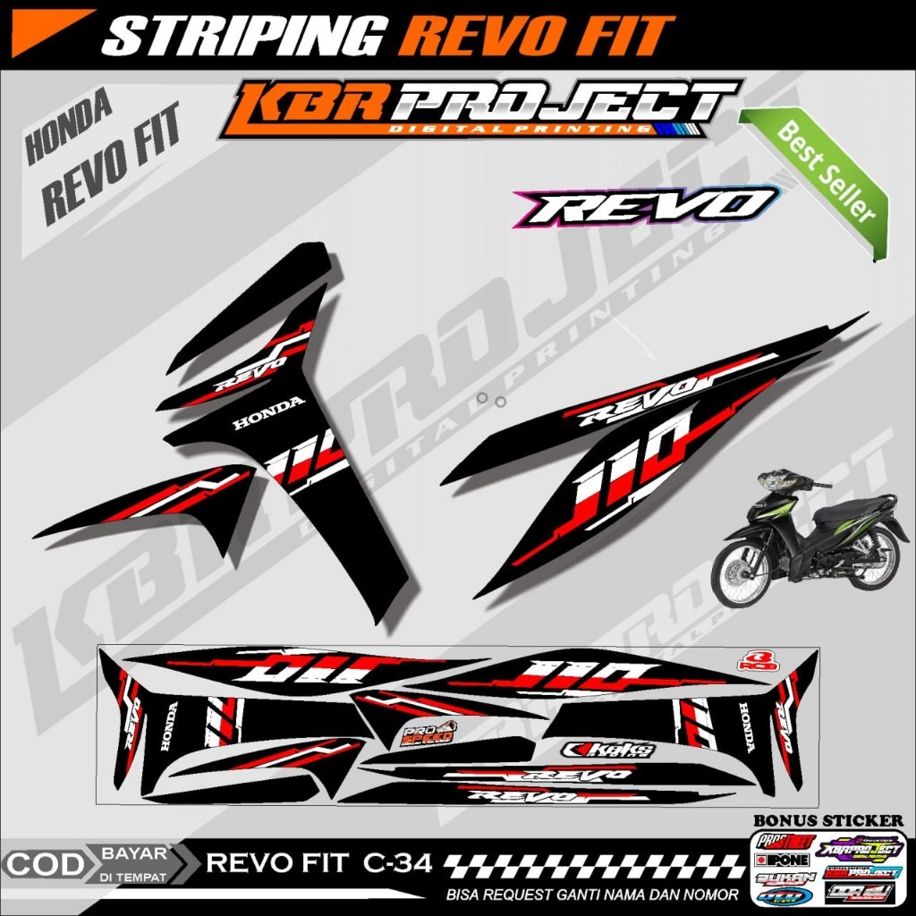 REVO FIT STIKER  STRIPING MOTOR KEREN LIS VARIASI REVO FIT STIKER MOTOR HONDA DESAIN RACING C.34 HOL