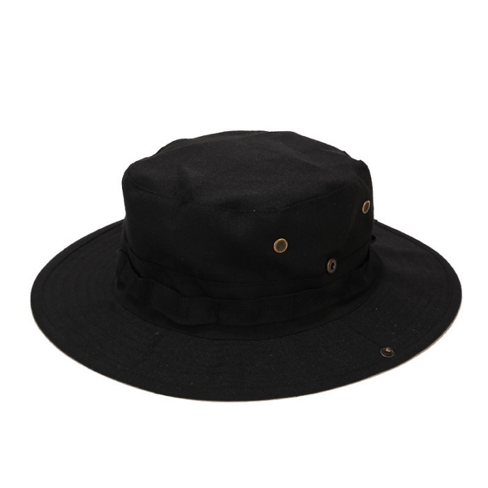 PROMO - Topi Rimba Tactical Dewasa Bucket Hat Outdoor Pria Wanita Import Army - Hitam - Sedia topi b