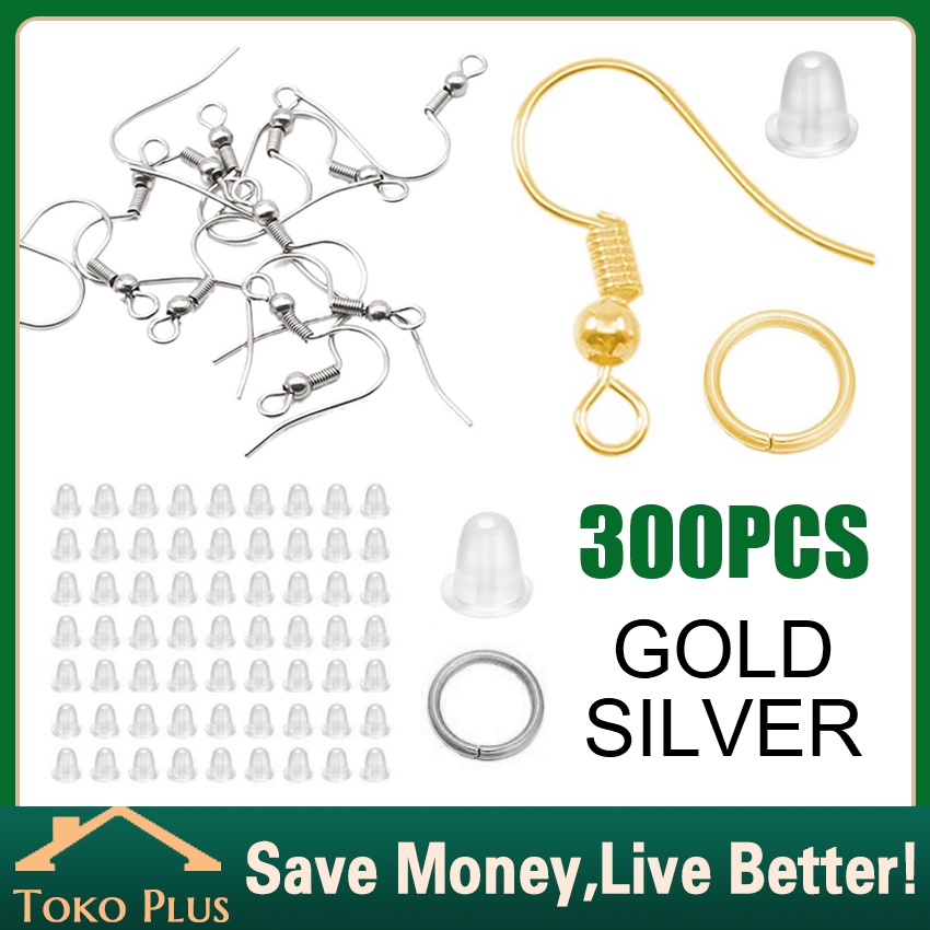 300Pcs/Set Kait Belakang Anting Hypoallergenic Bahan Karet Bening Untuk Membuat Perhiasan / BAHAN AN