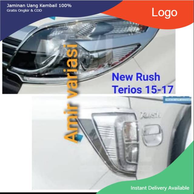Paket garnis list lampu New Rush/terios 2015-2017 depan belakang chrome Aksesoris mobil