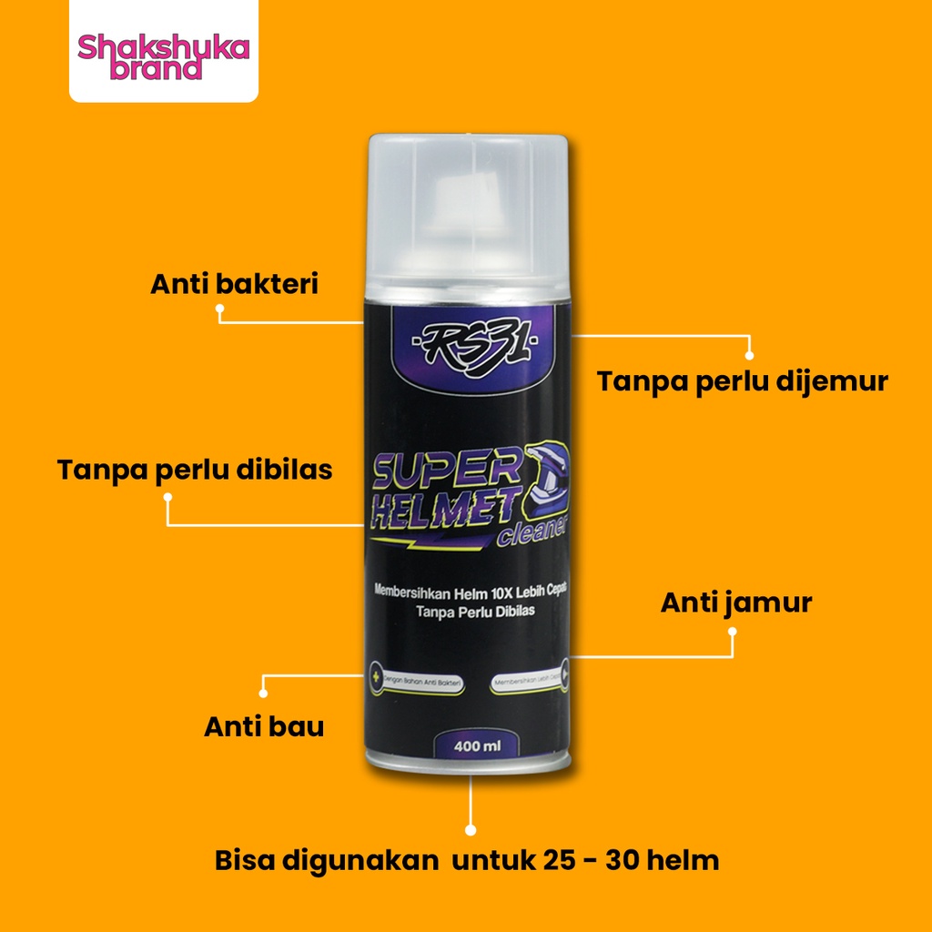 RS31 Super Helmet Cleaner, Foam Cairan Pembersih Helm Motor Doff, Glossy, Leather  | Sabun Cuci dan Shampoo Perawatan Helm dan Kaca Visor Bening, Dark Smoke,  Praktis Tanpa Dibilas | Penghilang Bau Apek/Tidak Sedap, Anti Jamur dan Anti Bakteri