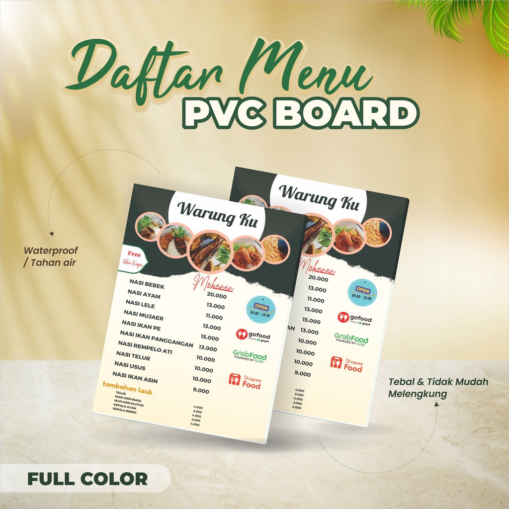 

Cetak Daftar Menu Board / Papan Menu / Menu Resto bahan PVC Foam board Tebal Berkualitas