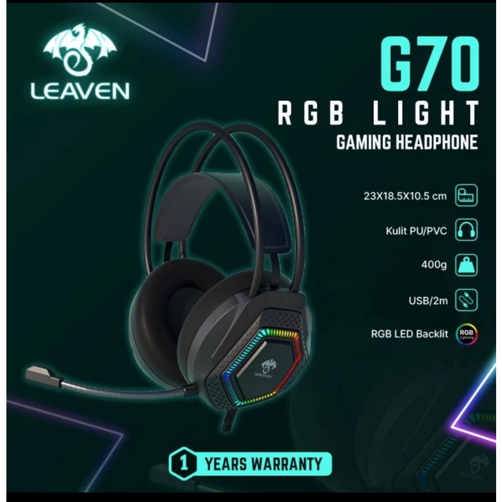Leaven Headphone Gaming G70 RGB Lights - Putih