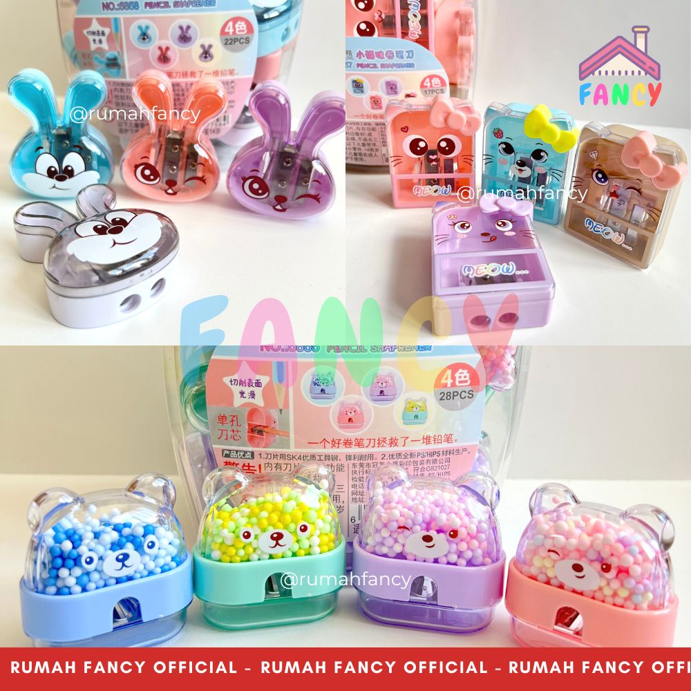 

[GROSIR] 1 TOPLES Serutan Rautan Pensil Fancy Import Unik & Lucu Transparant PREMIUM Bentuk Kelinci / Bear / Kucing Pink Ungu Cream