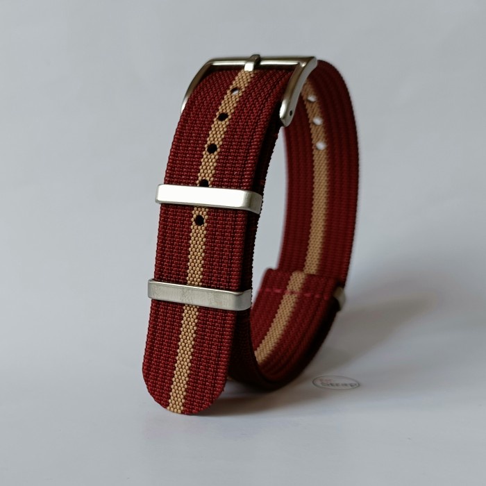custemstore32_id Limited Edition Tali Jam Nato Strap Ribbed Nylon Burgandy-Khaki Pm-21 - 20mm