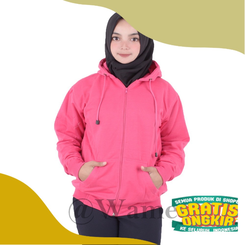 Jaket zipper polos hoodie M,L,XL,XXL pria wanita pink fanta wame/ Polkadot kombinasi