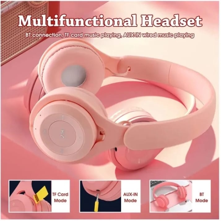 Headset Bluetooth Bando Macaron Y08 Earphone Macaron Wireless With Mic Suara Stereo Headset Bando