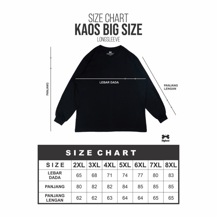 HIGHEST Kaos Lengan Panjang Pria Wanita Ukuran Big Size Jumbo Bahan Katun 30s Warna Hitam Sablon Plascharge 2XL 3XL 4XL 5XL 6XL 7XL 8XL HIGHESTWORLD HGLS39