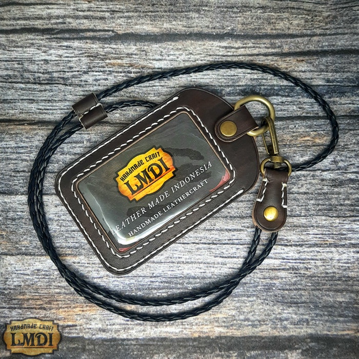 

ID card kulit asli, ID card holder, braided lanyard, leathergoods - DARK BROWN