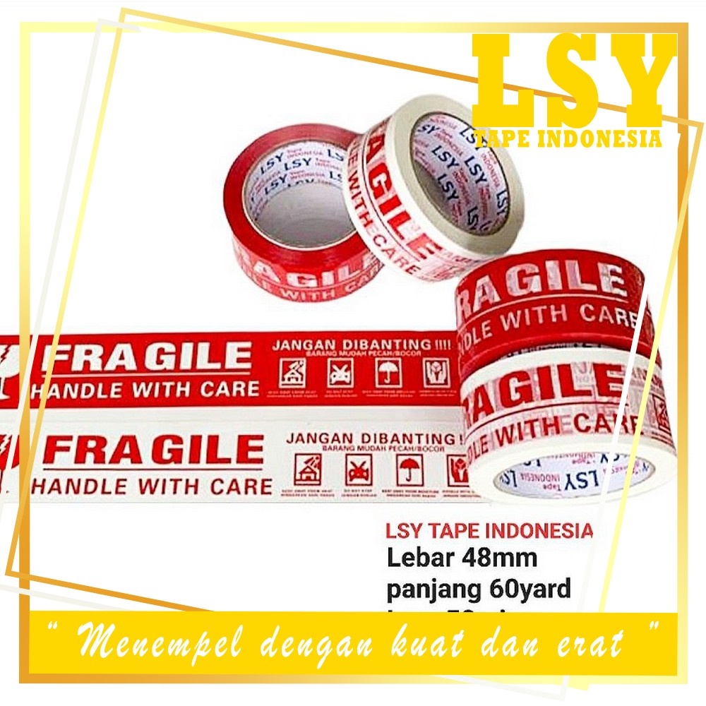 

LSY Lakban Fragile Putih Full 48mm x 60yard Full 50mic Super Lengket